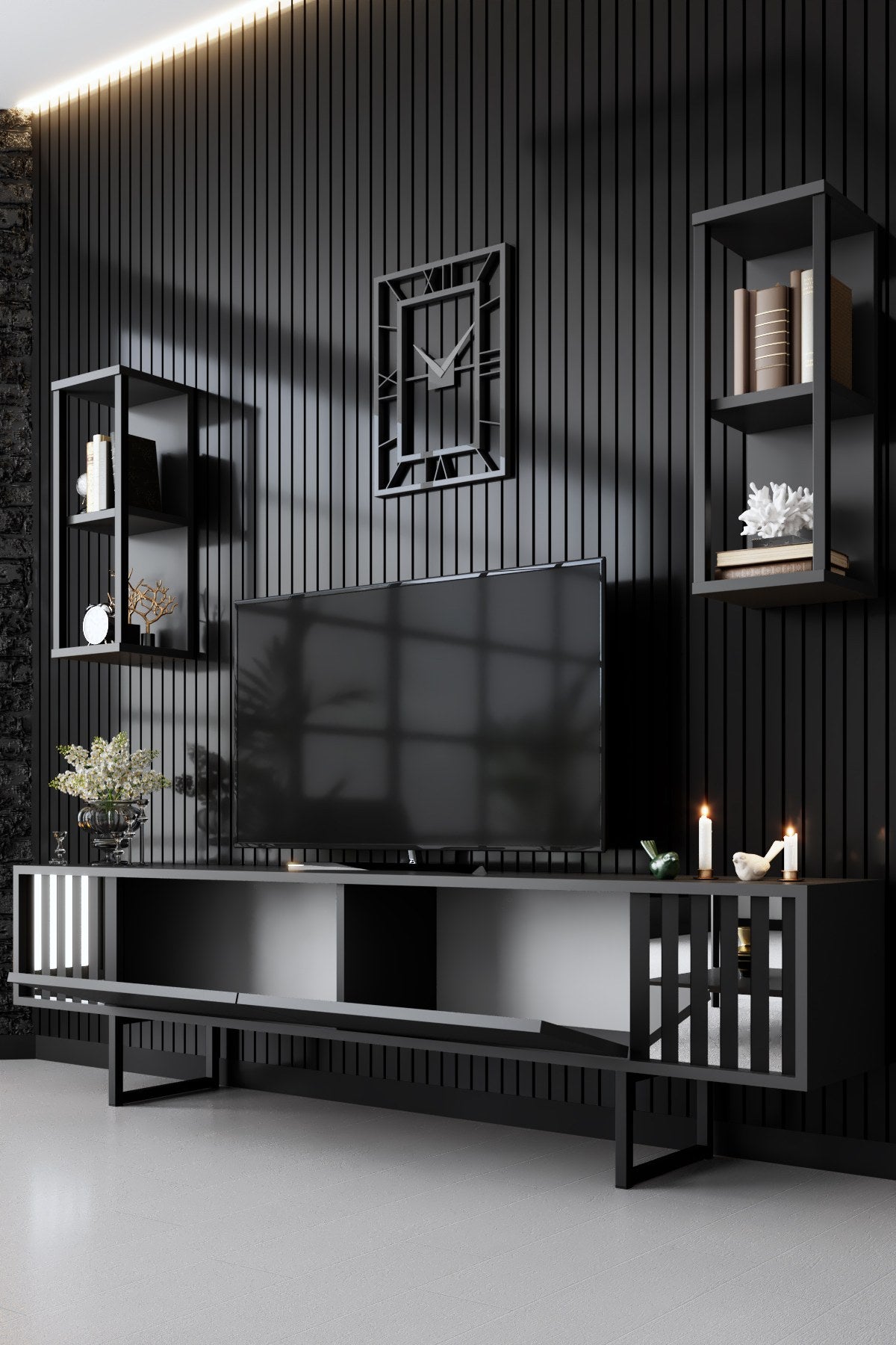 Komoda za TV, Chrome Line - Anthracite, Black