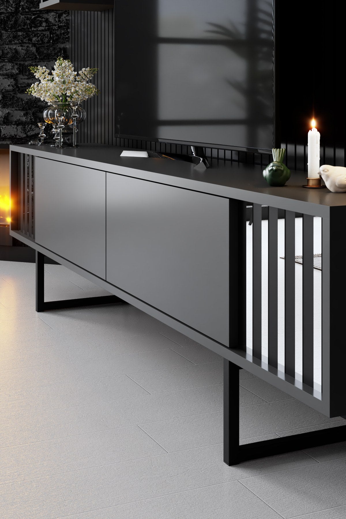 Komoda za TV, Chrome Line - Anthracite, Black