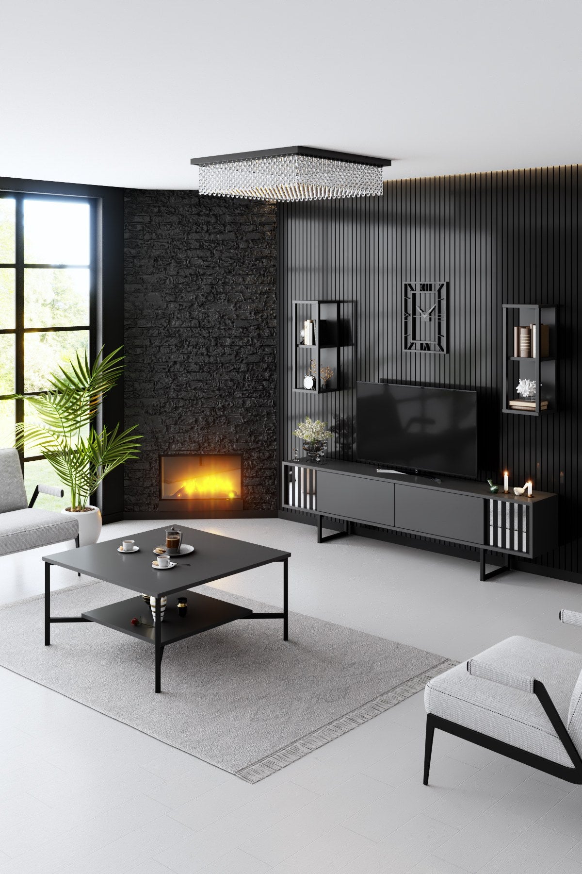 Komoda za TV, Chrome Line - Anthracite, Black