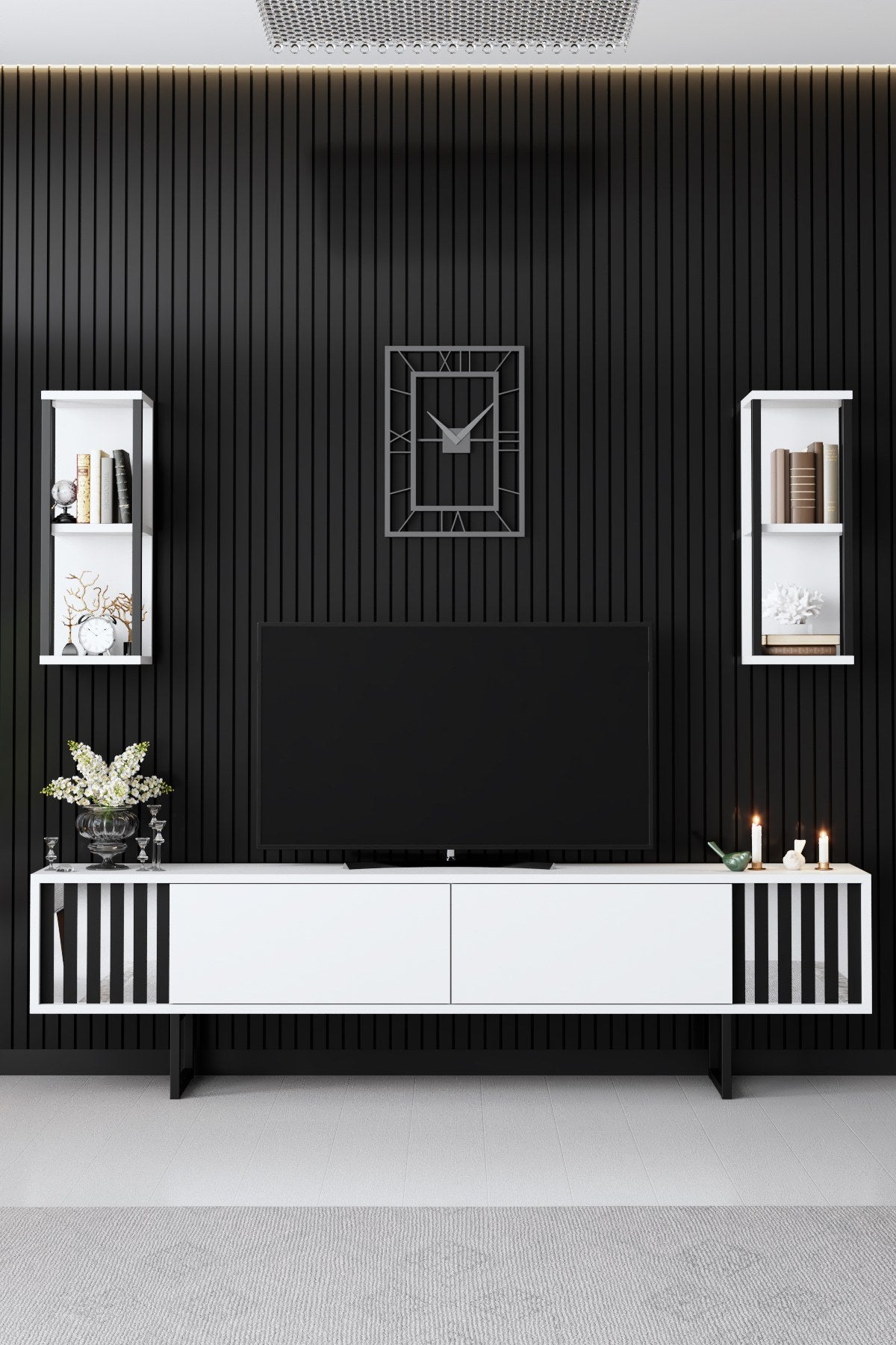 Komoda za TV, Chrome Line - White, Black
