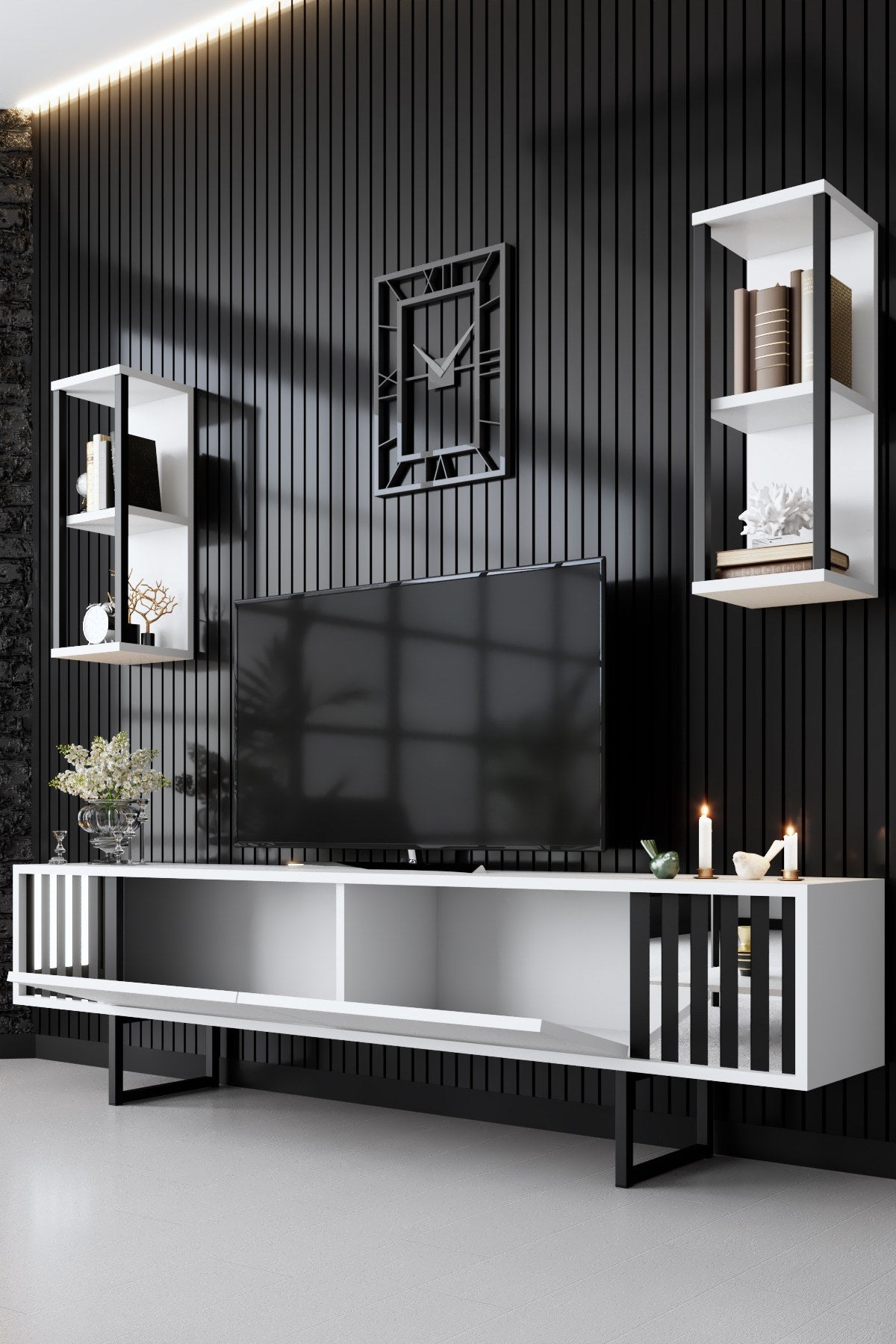 Komoda za TV, Chrome Line - White, Black