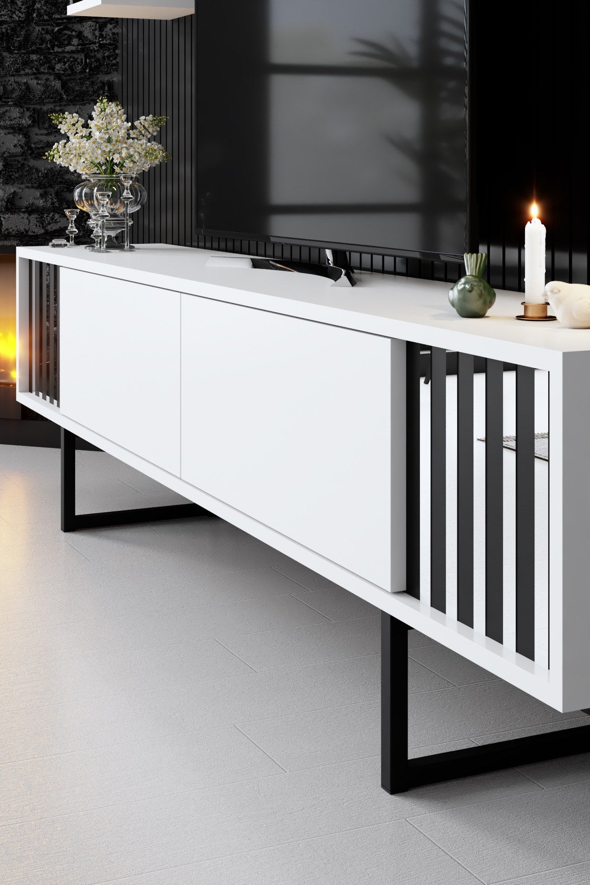 Komoda za TV, Chrome Line - White, Black