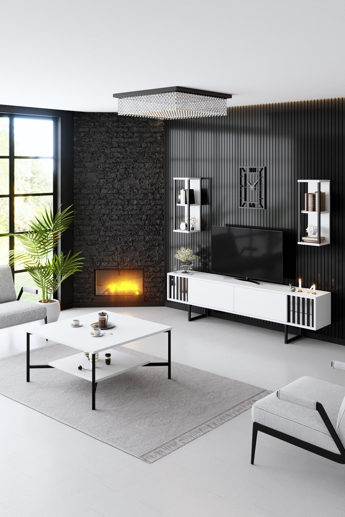 Komoda za TV, Chrome Line - White, Black