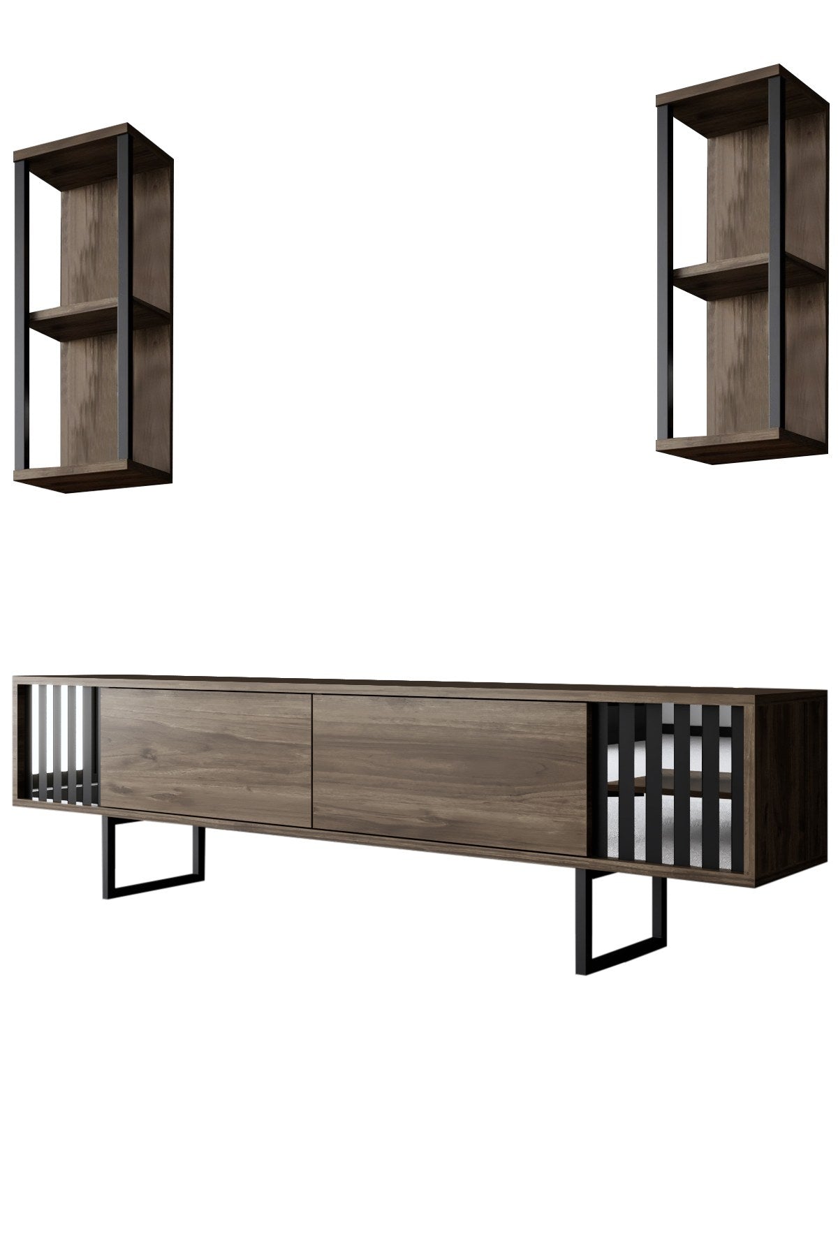 Komoda za TV, Chrome Line - Walnut, Black