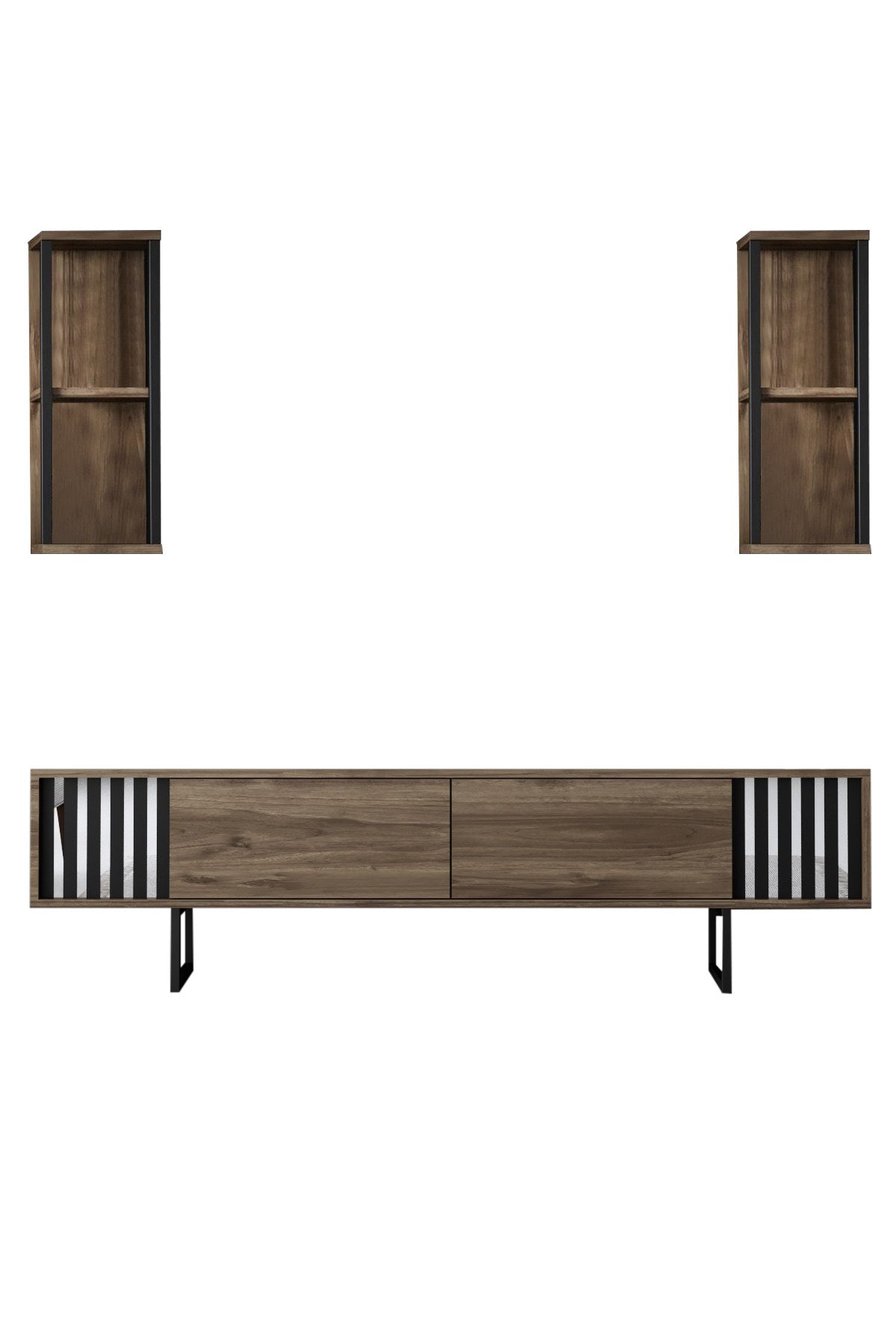 Komoda za TV, Chrome Line - Walnut, Black