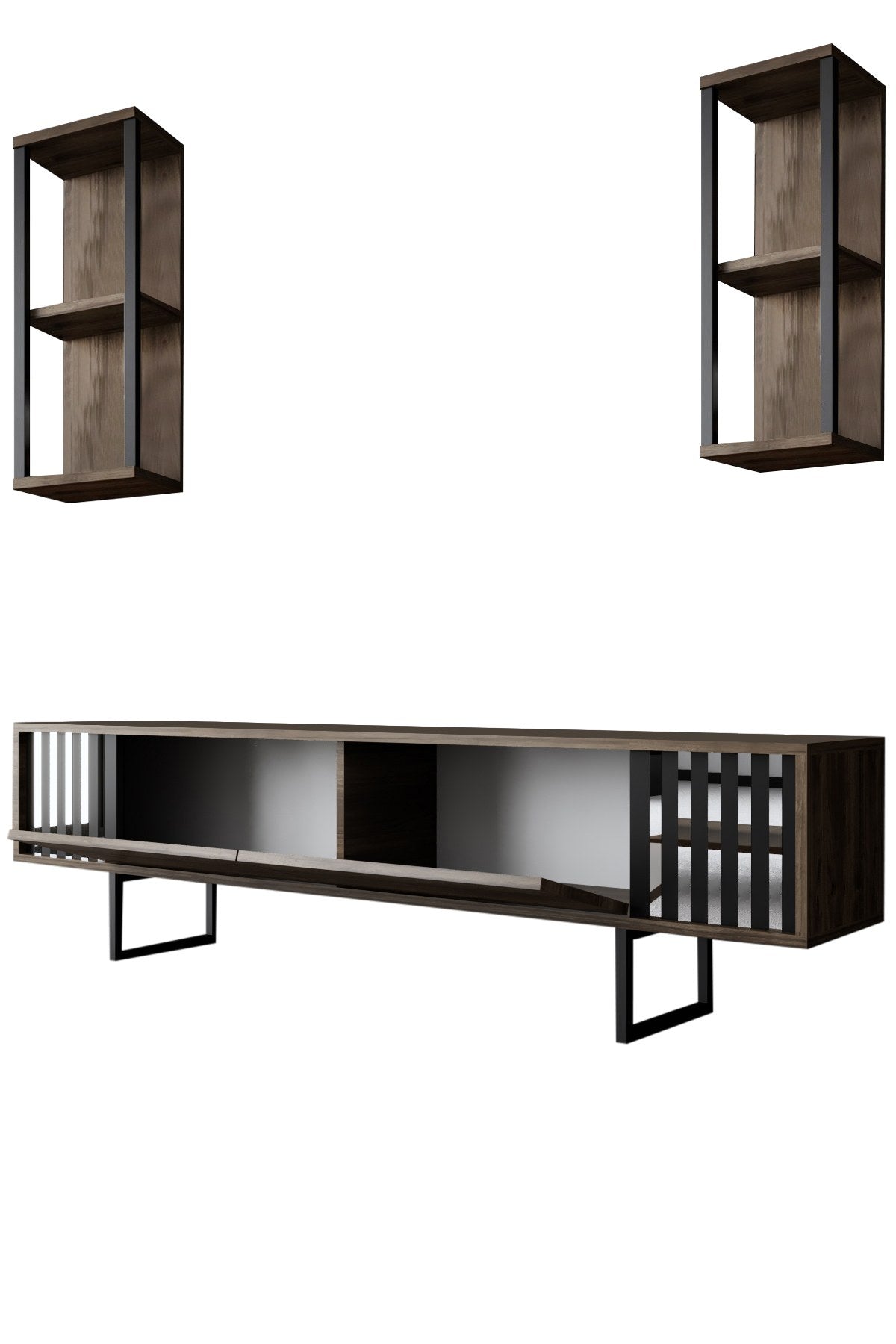 Komoda za TV, Chrome Line - Walnut, Black