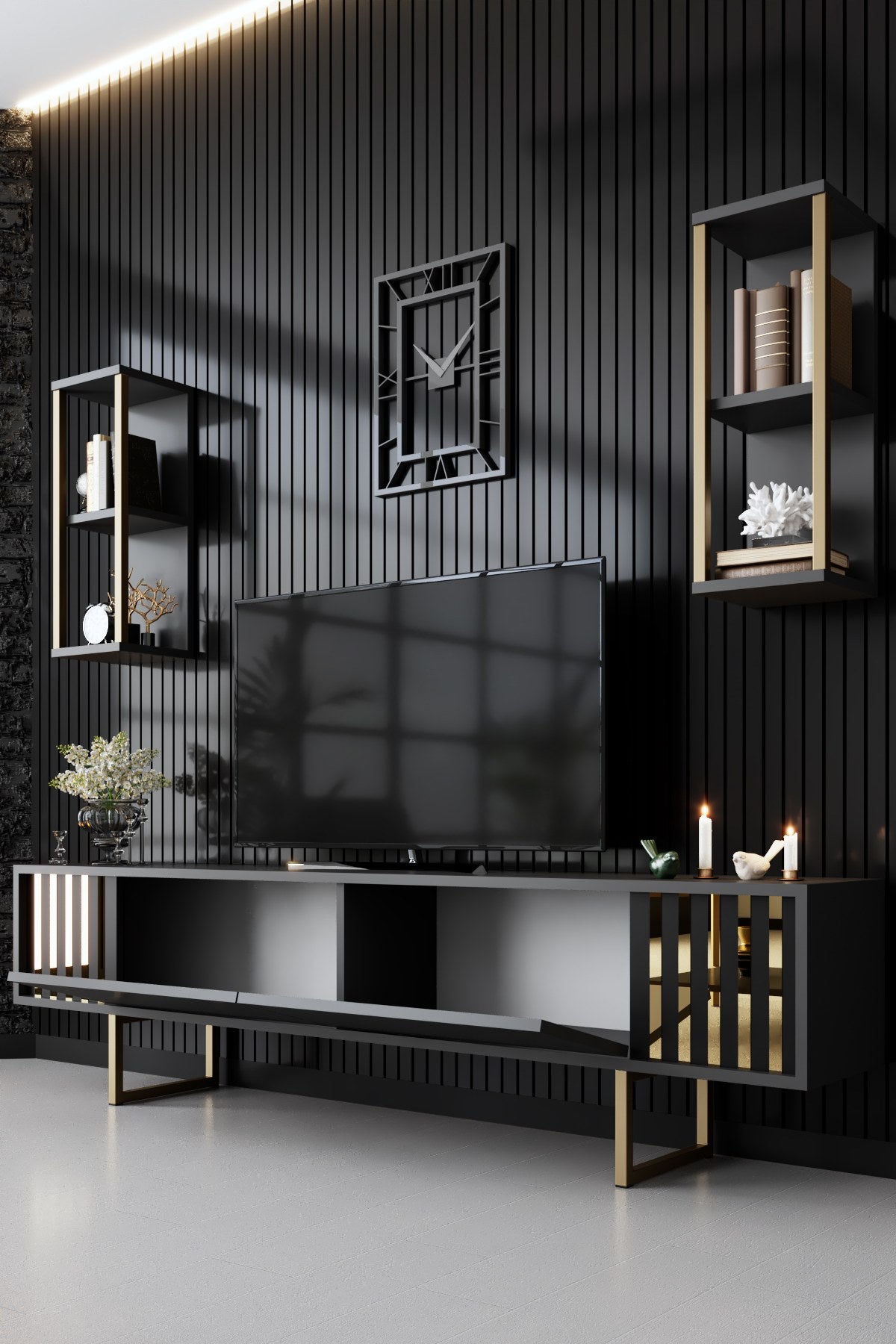 Komoda za TV, Gold Line - Anthracite, Black