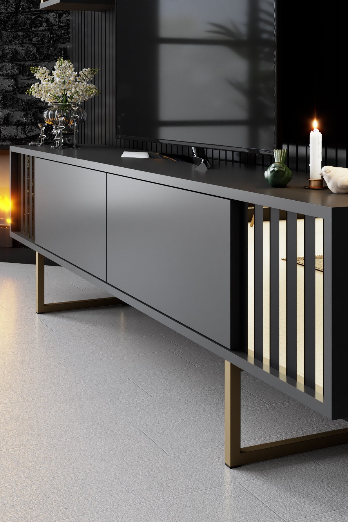 Komoda za TV, Gold Line - Anthracite, Black