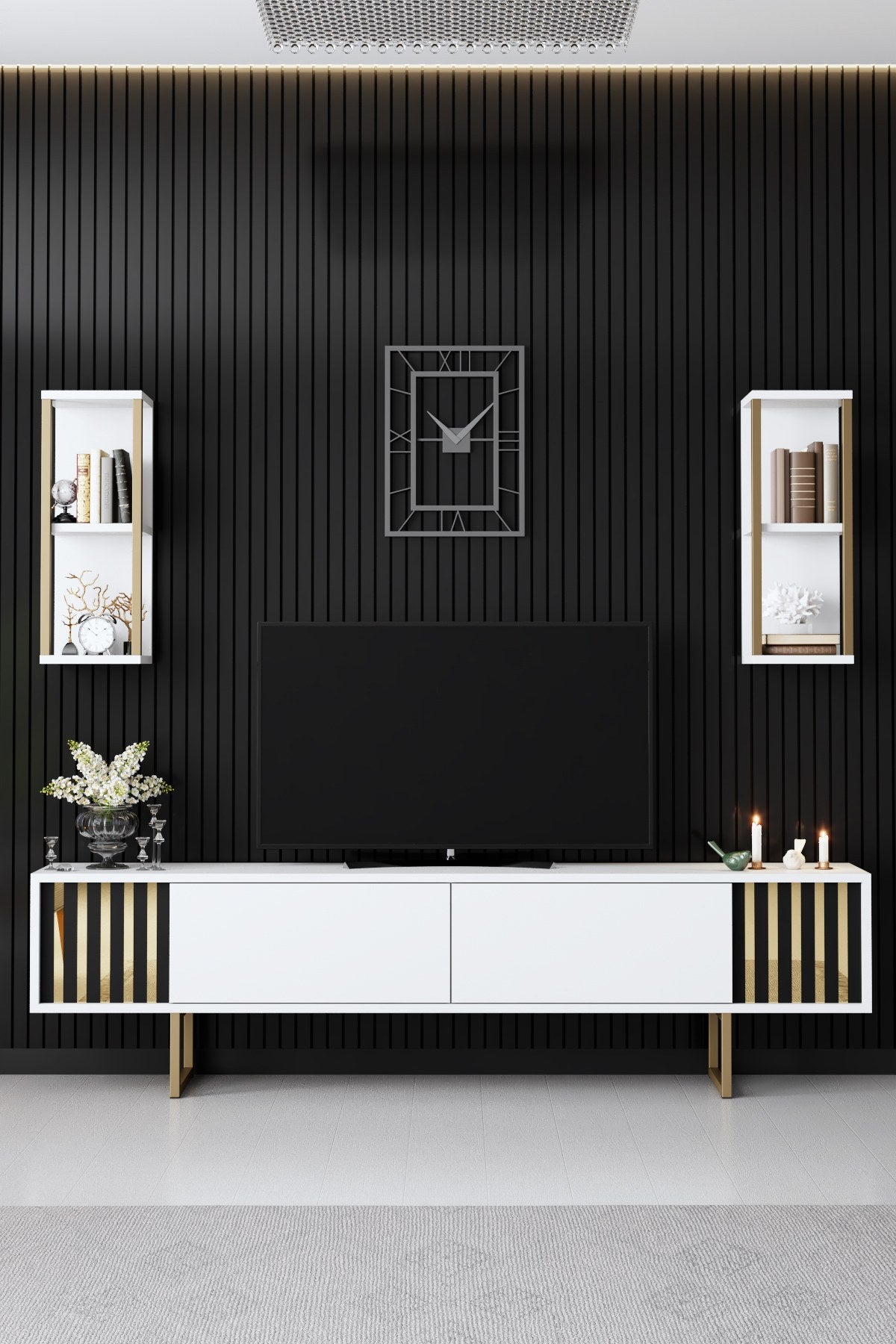 Komoda za TV, Gold Line - White, Black