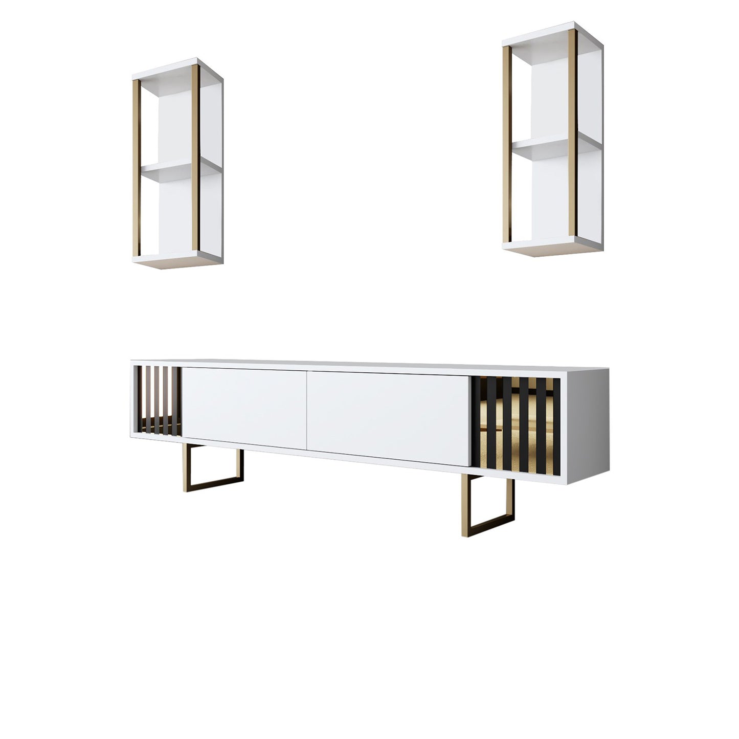 Komoda za TV, Gold Line - White, Black