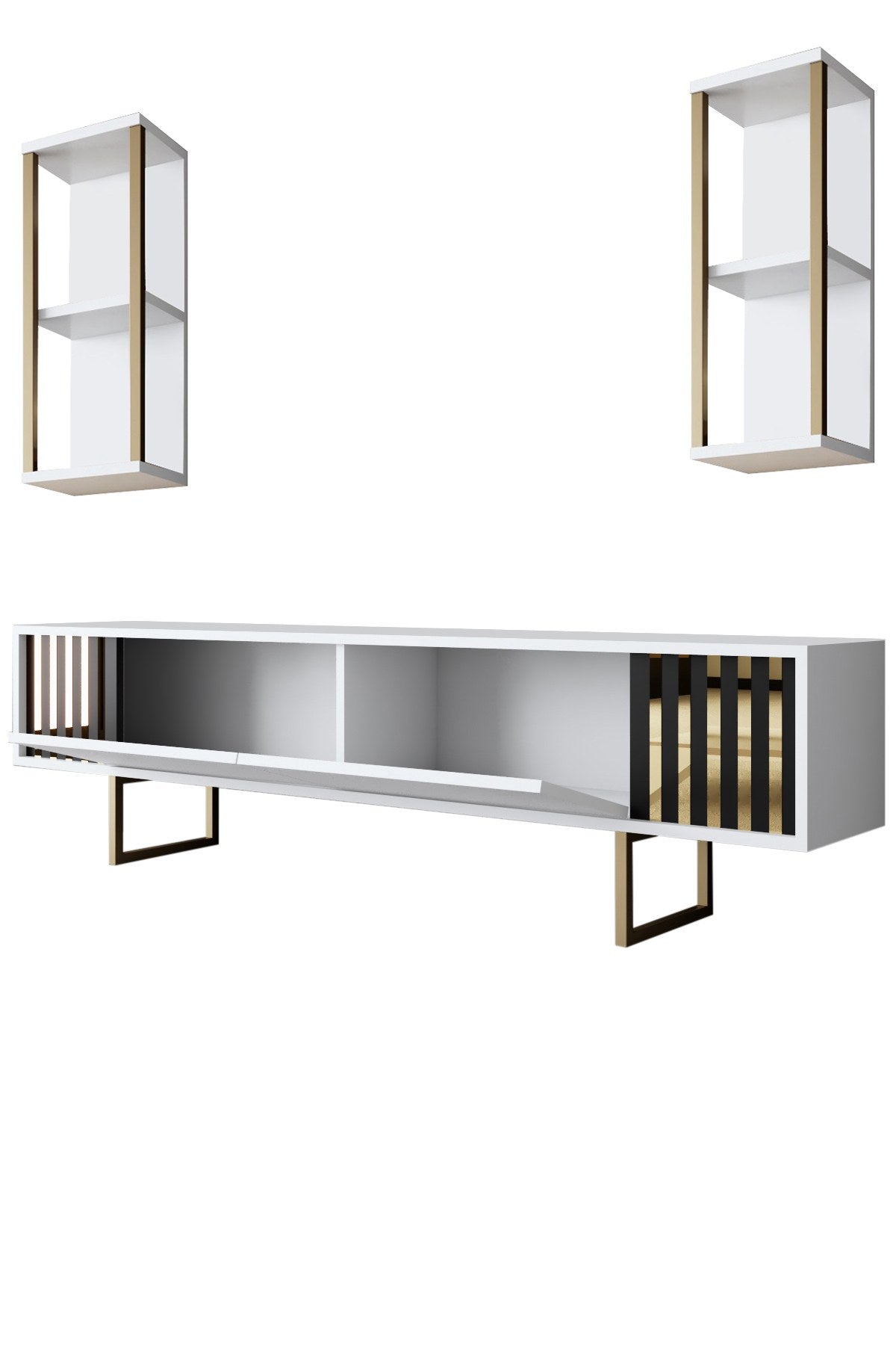 Komoda za TV, Gold Line - White, Black