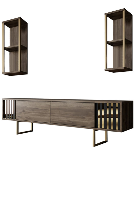 Komoda za TV, Gold Line - Walnut, Black