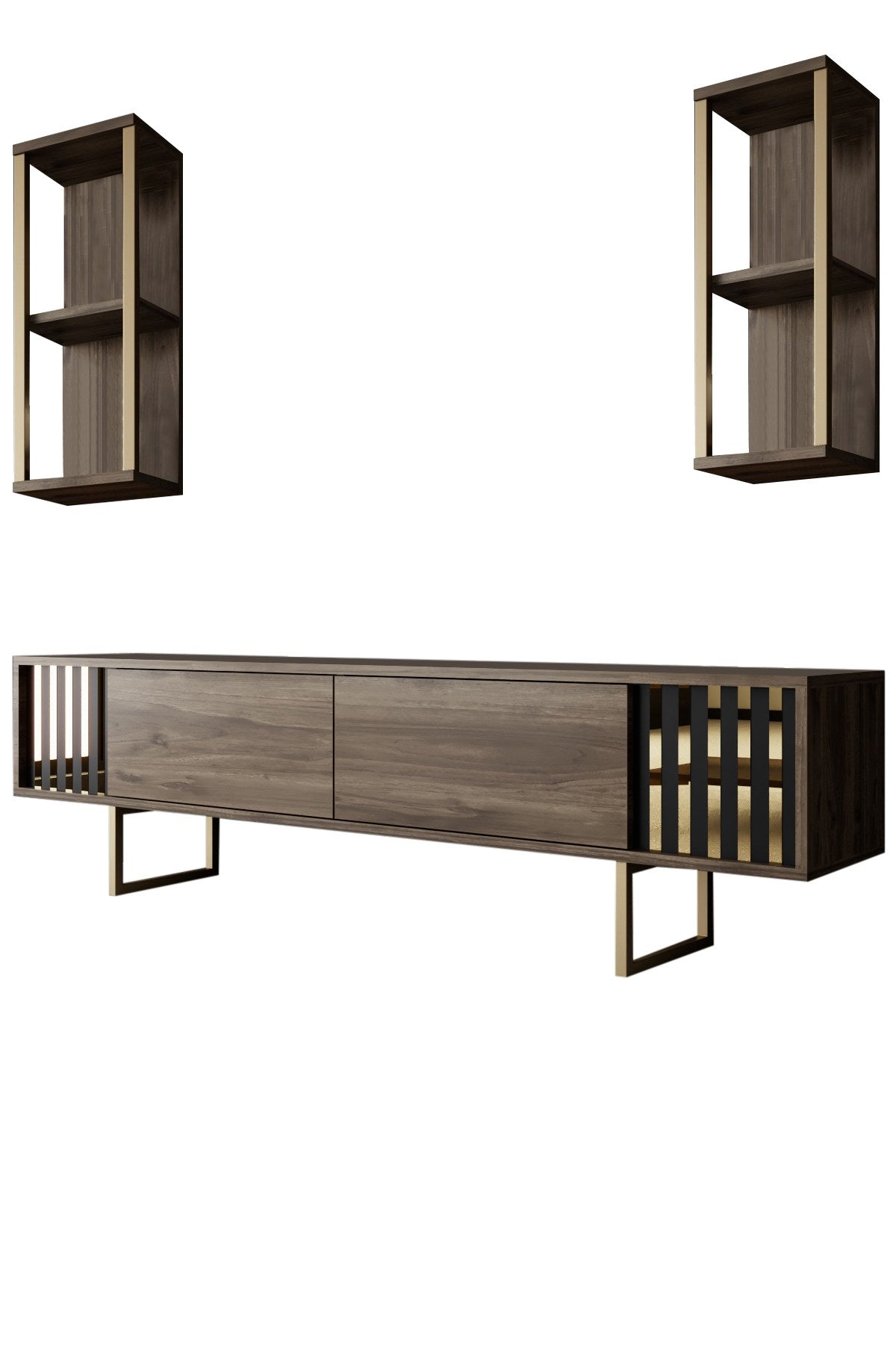 Komoda za TV, Gold Line - Walnut, Black