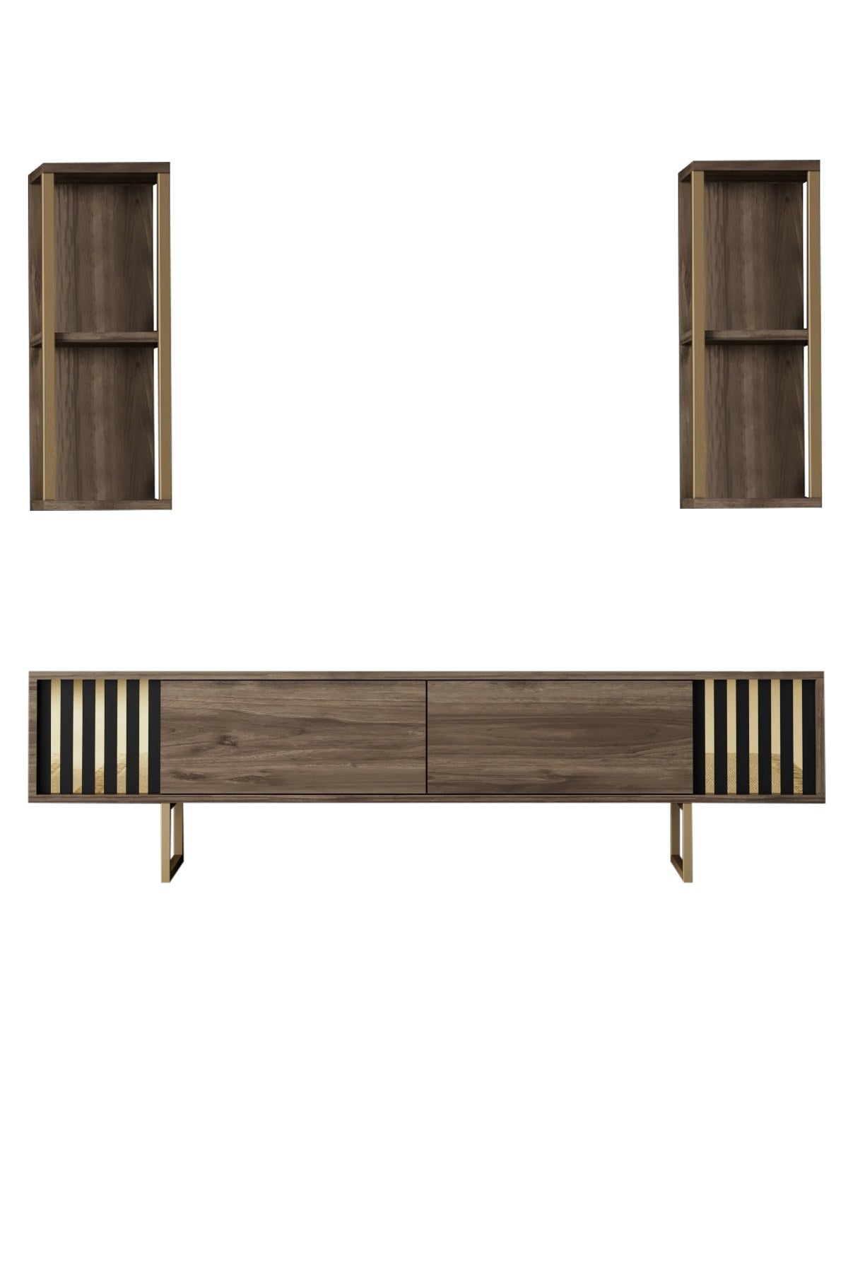 Komoda za TV, Gold Line - Walnut, Black