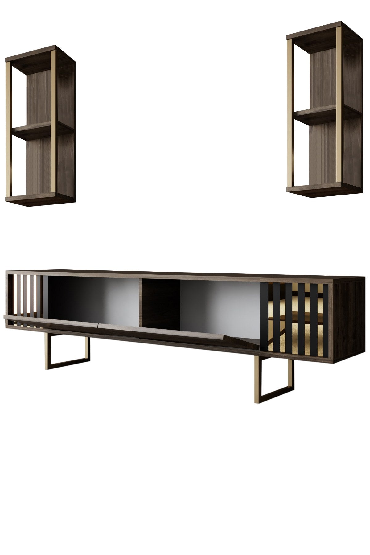 Komoda za TV, Gold Line - Walnut, Black
