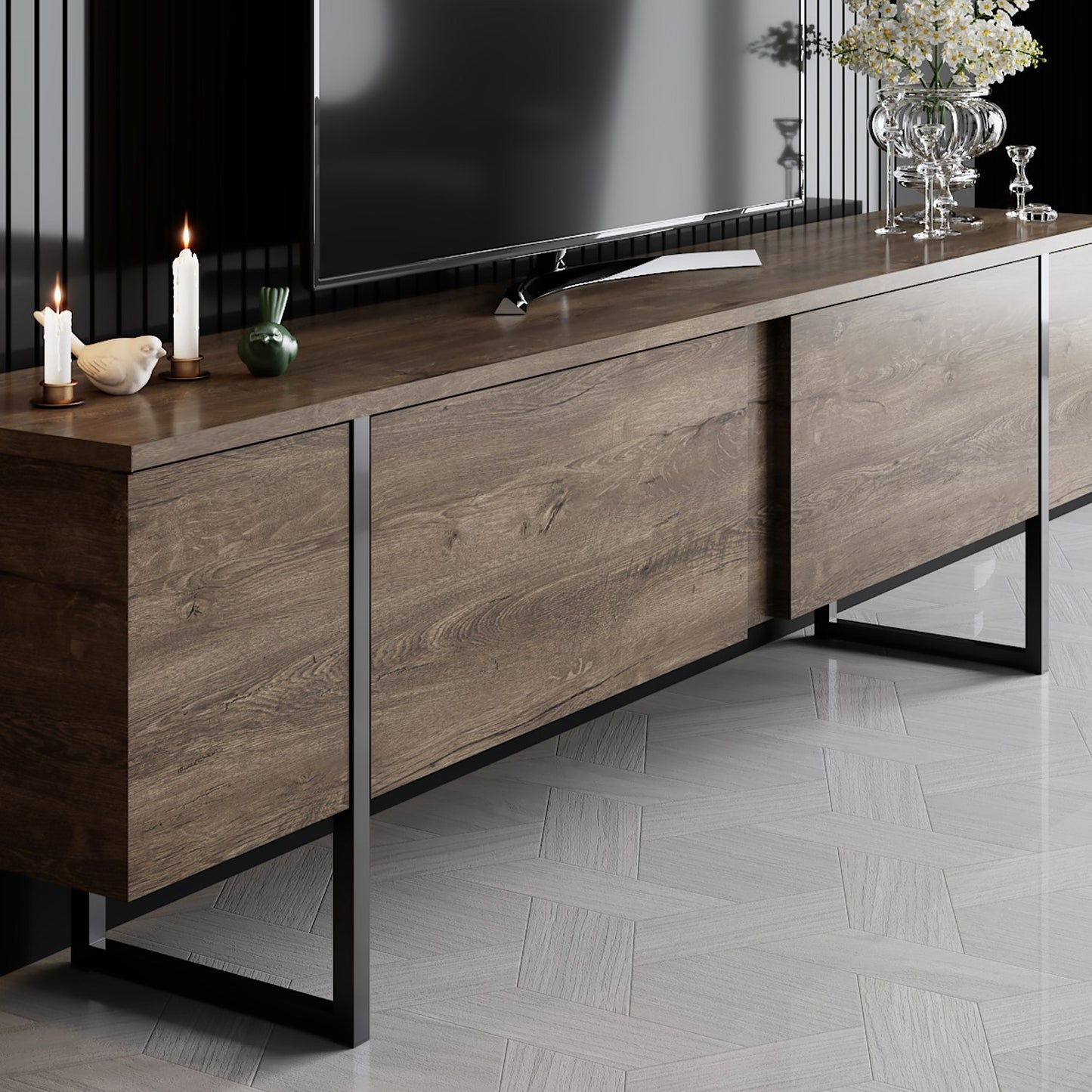 Set namještaja za dnevnu sobu, Luxe Set - Walnut, Black