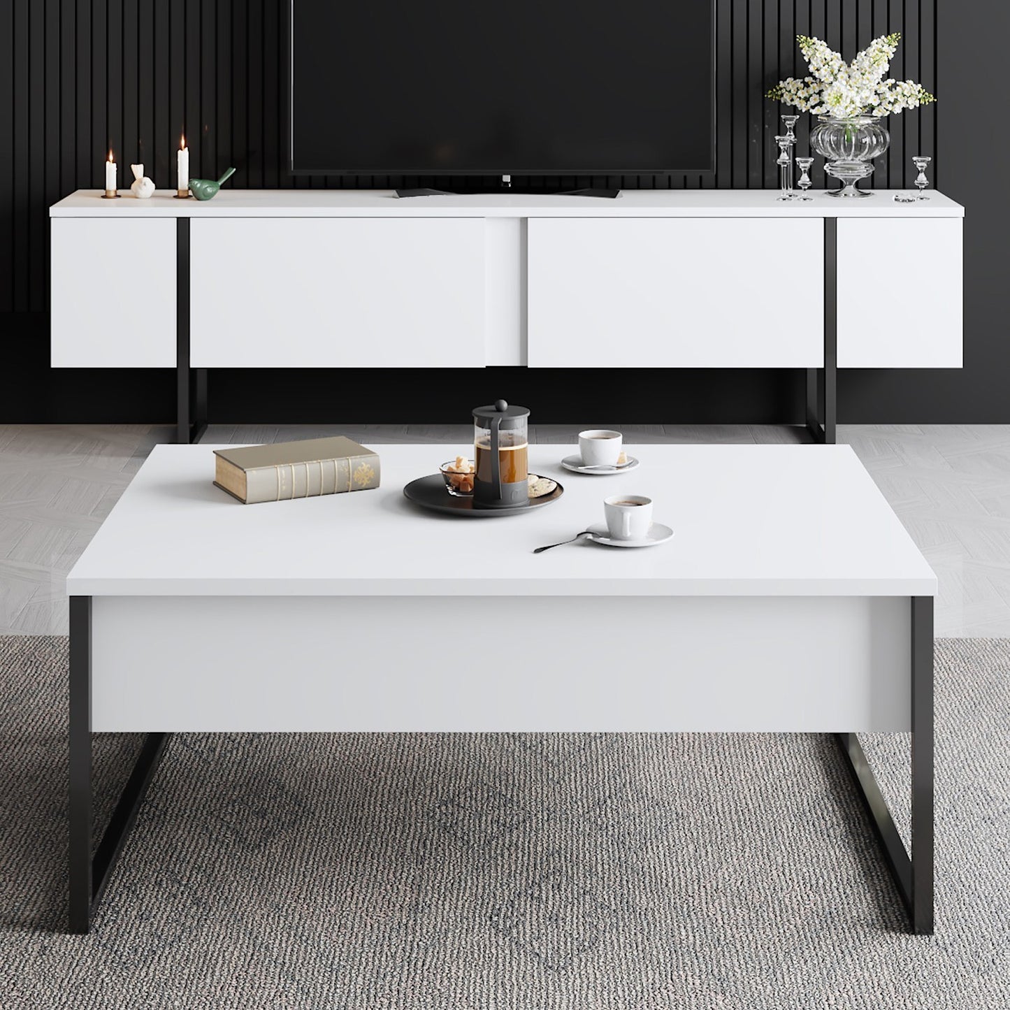 Set namještaja za dnevnu sobu, Luxe Set - White, Black