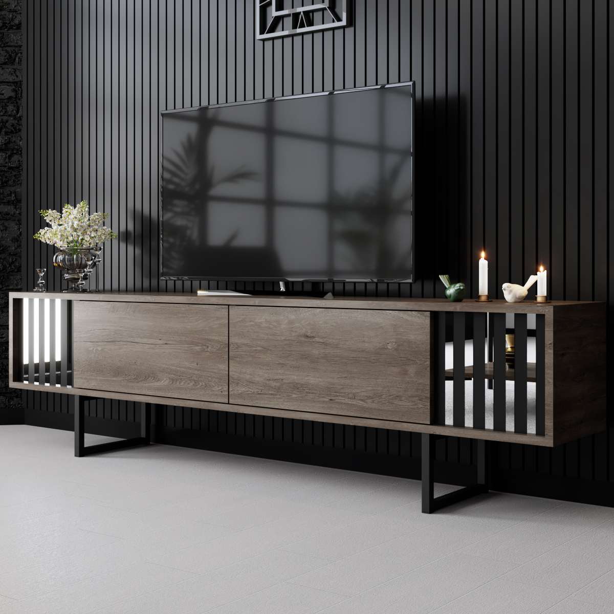 TV komoda niska Chrome Line - orah, crni