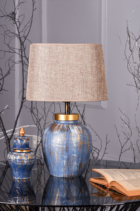 Stolna lampa BLUE plavo- smeđa , metal- platno , visina 48 cm, promjer 30 cm, E27 60 W, TM167