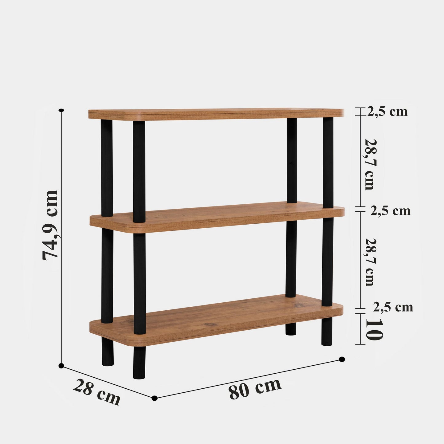 Polica za knjige, Crno Atlantski bor, Step - Black