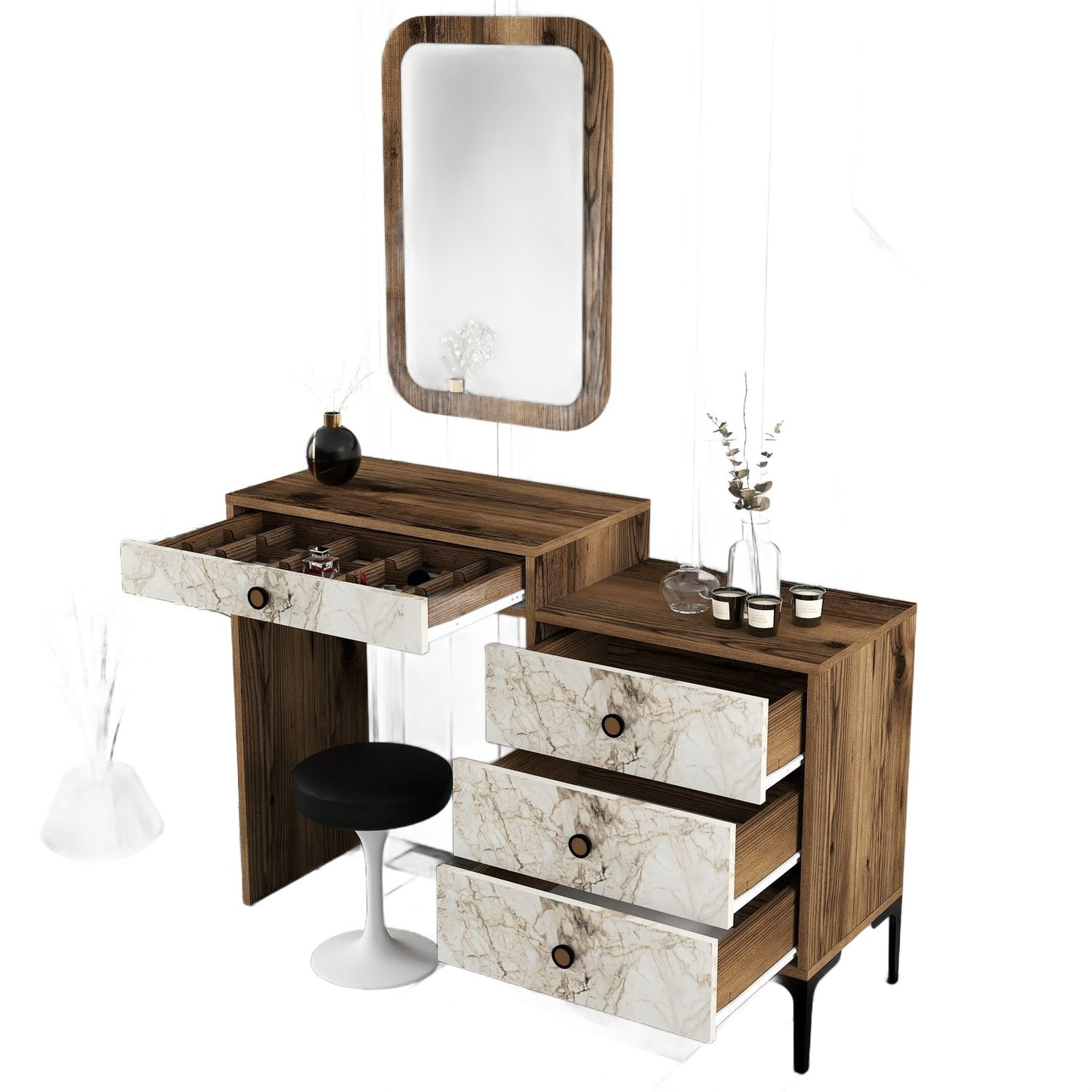 Stol za šminkanje, Lizbon 545 - Walnut, White