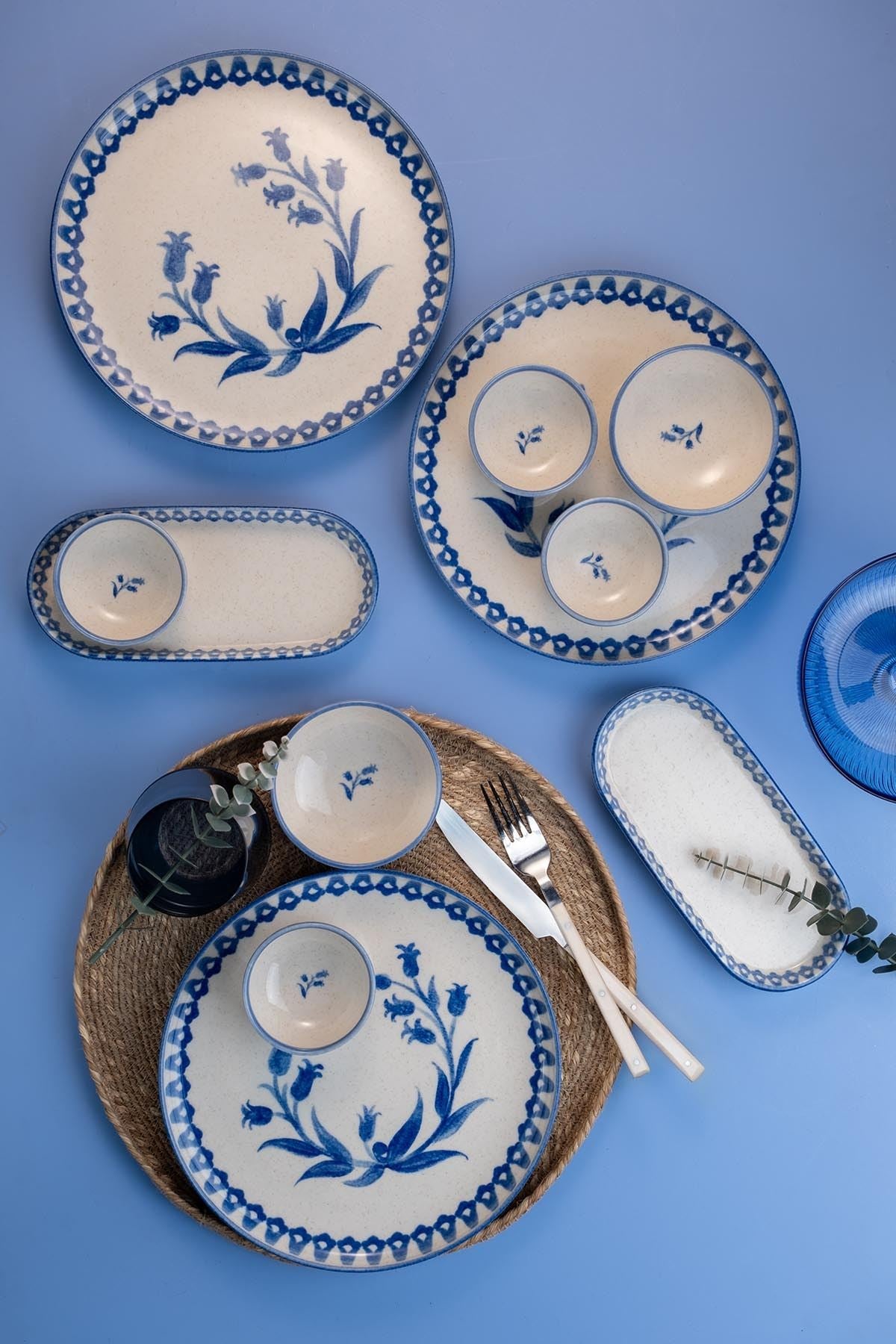 Set za doručak (14 komada) 887, krem, plavi