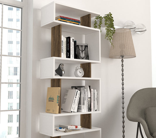 Polica za knjige BLOK, Blok - White, Walnut