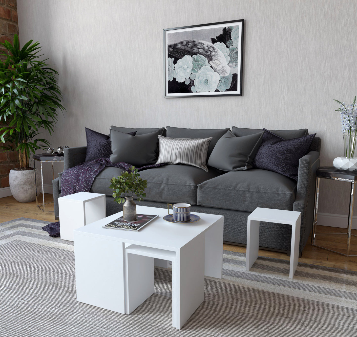 Set stolića za kavu, Bijela boja, Ortanca - White