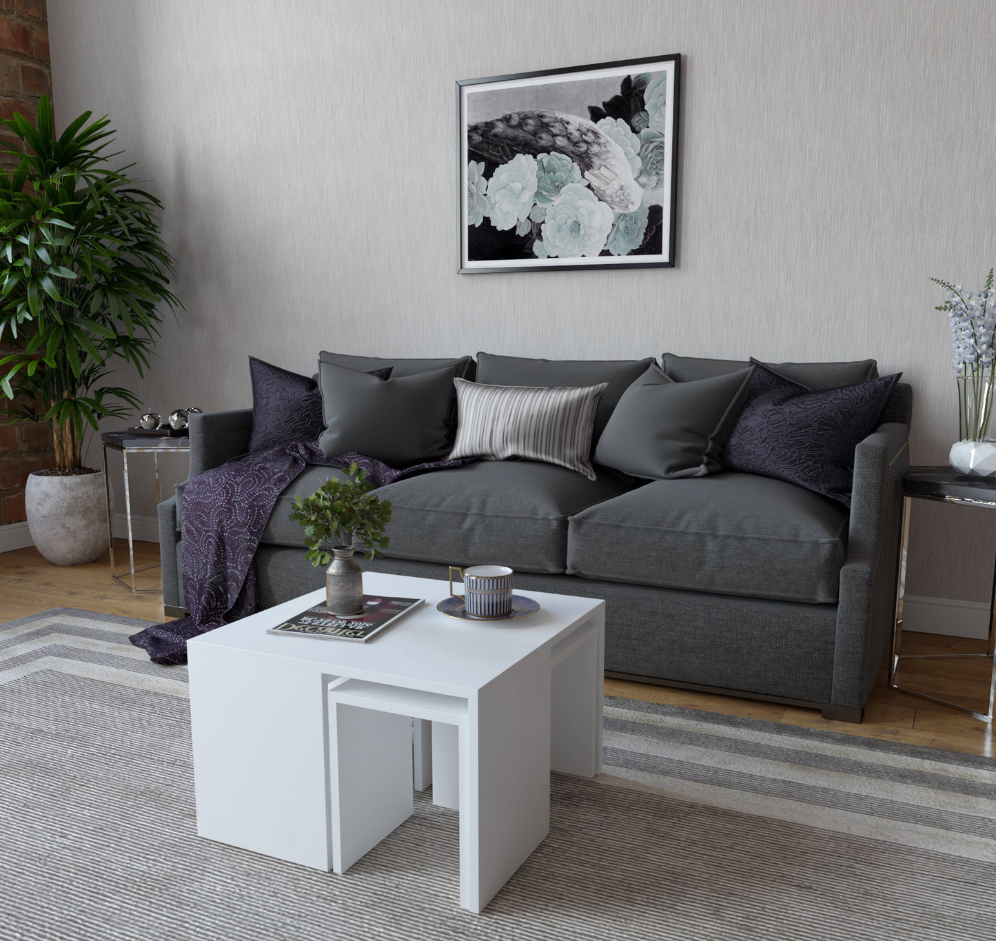 Set stolića za kavu, Bijela boja, Ortanca - White