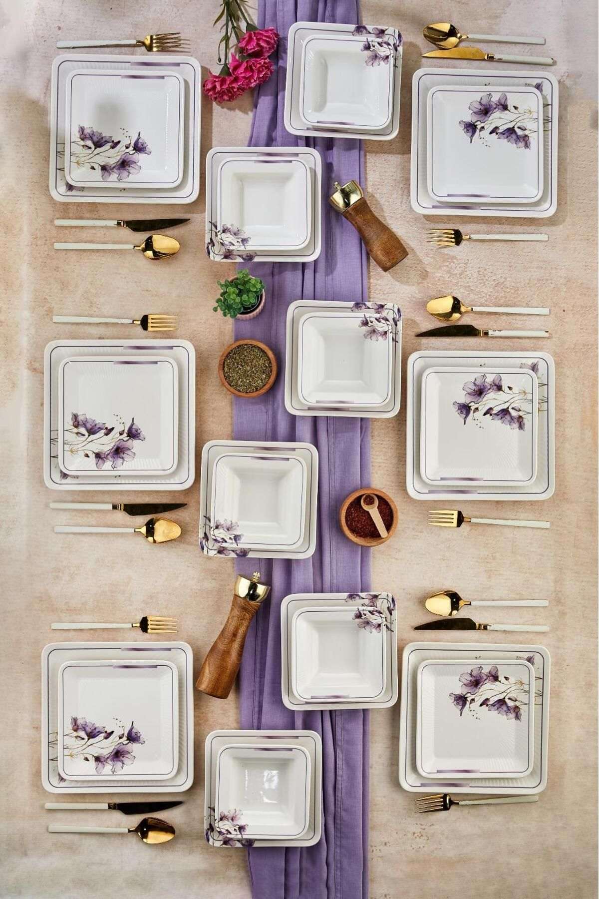 Set za večeru (24 komada) 070, bijela, ljubičasta