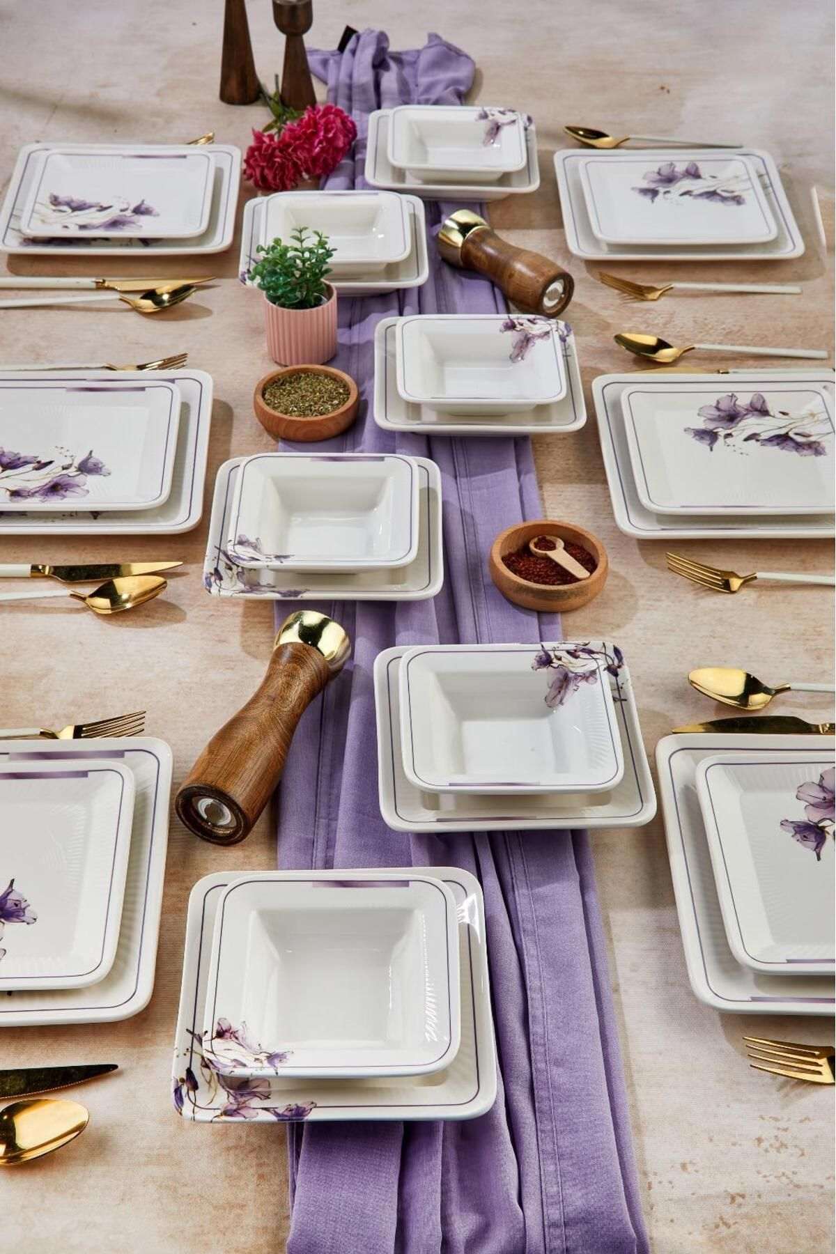 Set za večeru (24 komada) 070, bijela, ljubičasta