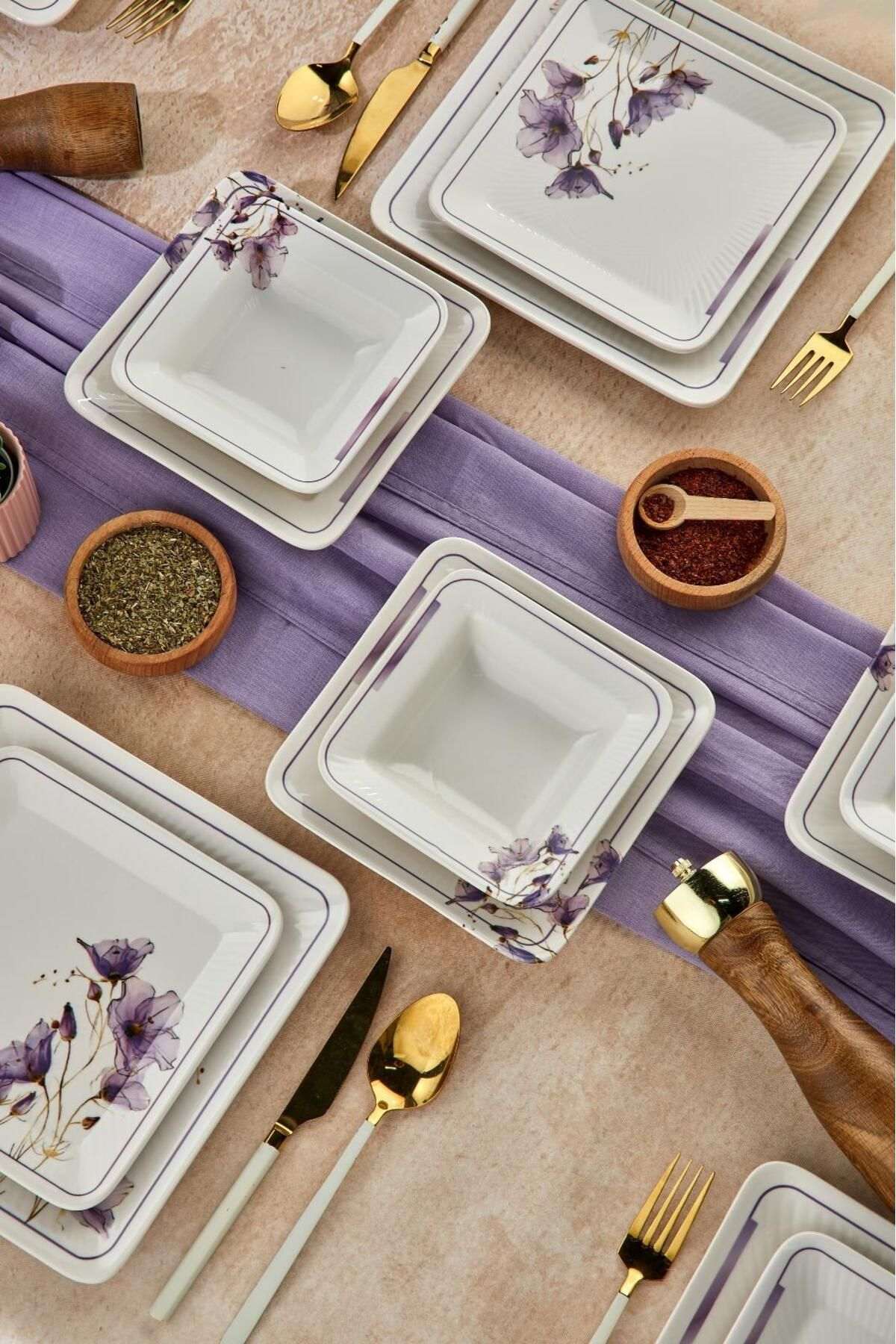 Set za večeru (24 komada) 070, bijela, ljubičasta