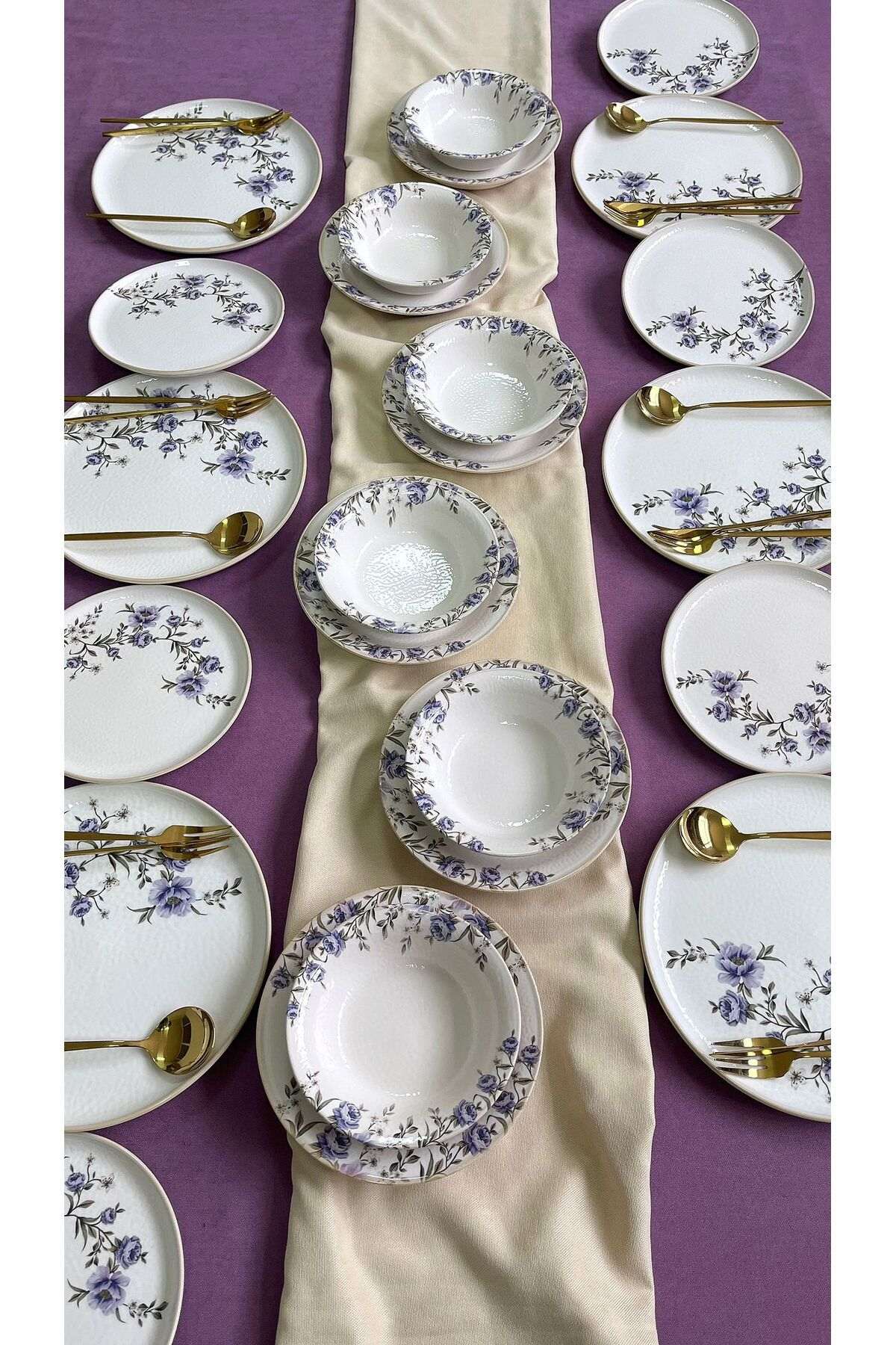 Set za večeru (24 komada) 087, bijela, ljubičasta