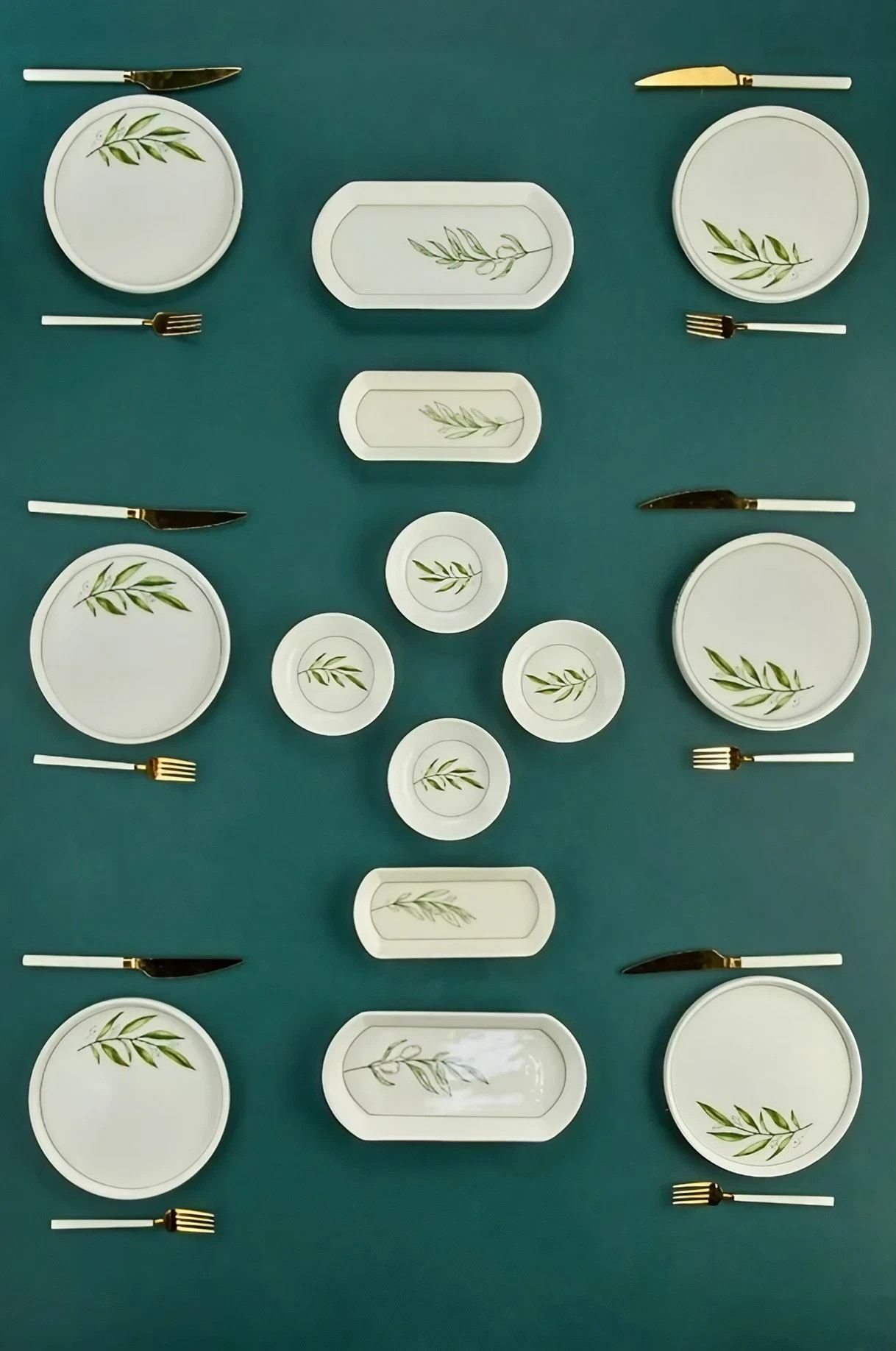 Set za doručak (14 komada) 366, bijela, zelena, svijetlozelena