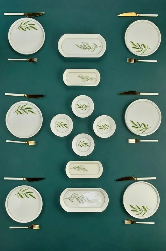 Set za doručak (14 komada) 366, bijela, zelena, svijetlozelena