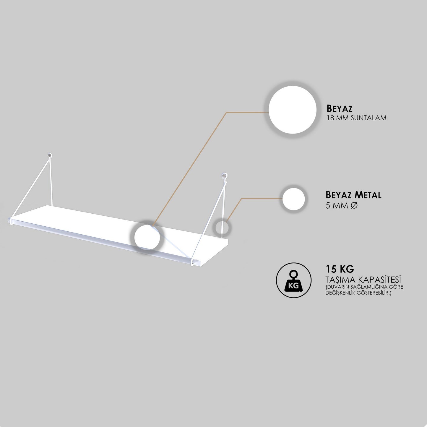 Zidna polica, Bijela boja, Armoni - Shiny White