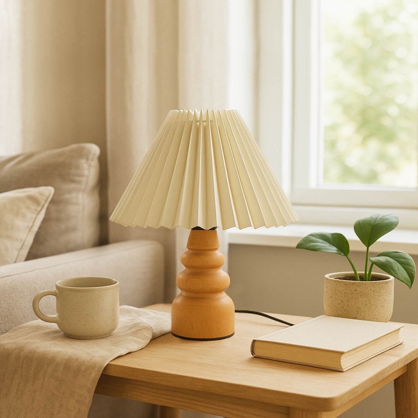 Stolna lampa 224, krem, hrast