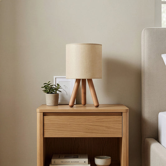 Stolna lampa BEGIE drvo- platno visina 32 cm, sjenilo 19 x 15 cm, duljina kabla 150 cm, E27 60W, AYD-2940