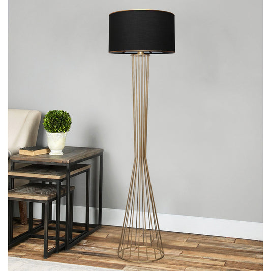 Podna lampa FLOOR crno- zlatno, metal- platno, 21 x 38 cm, visina 155 cm, E27 60 W, AYD-3078