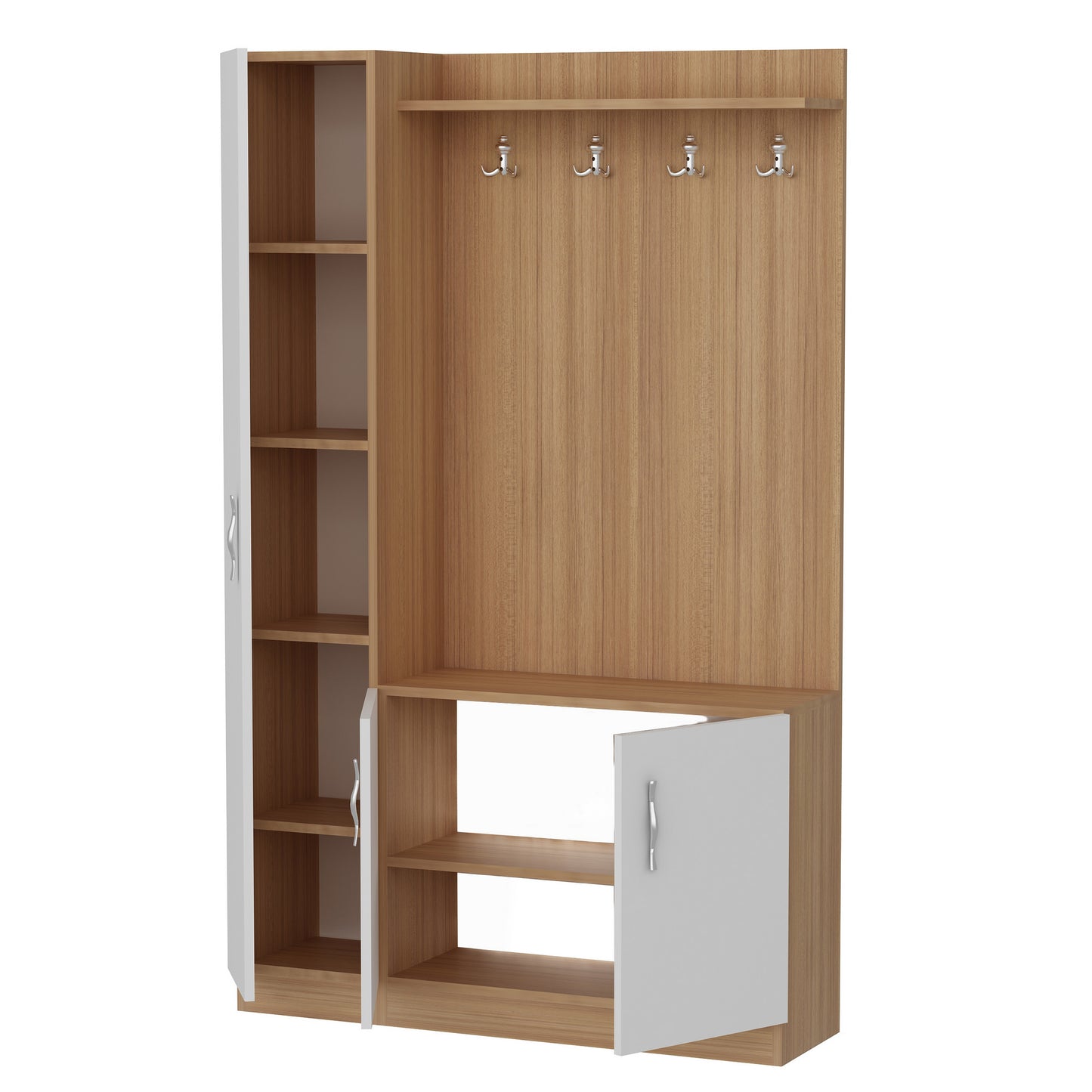 Stalak za hodnik, Naturel - Teak, White
