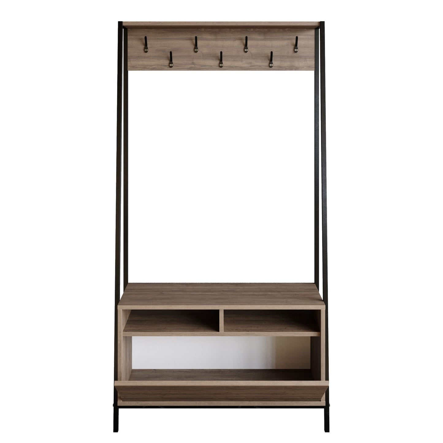 Stalak za hodnik, Devin - Walnut, Black