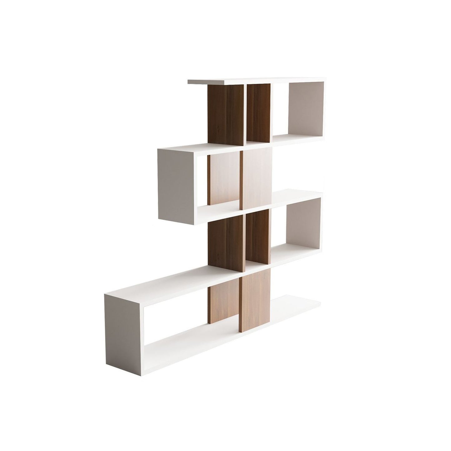 Polica za knjige, Bijela boja Orah, Karlin - White, Walnut
