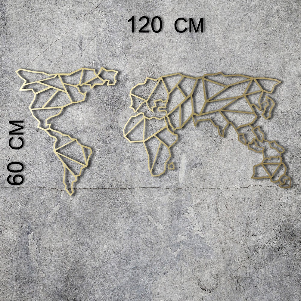 Metalna zidna dekoracija, World Map - Gold
