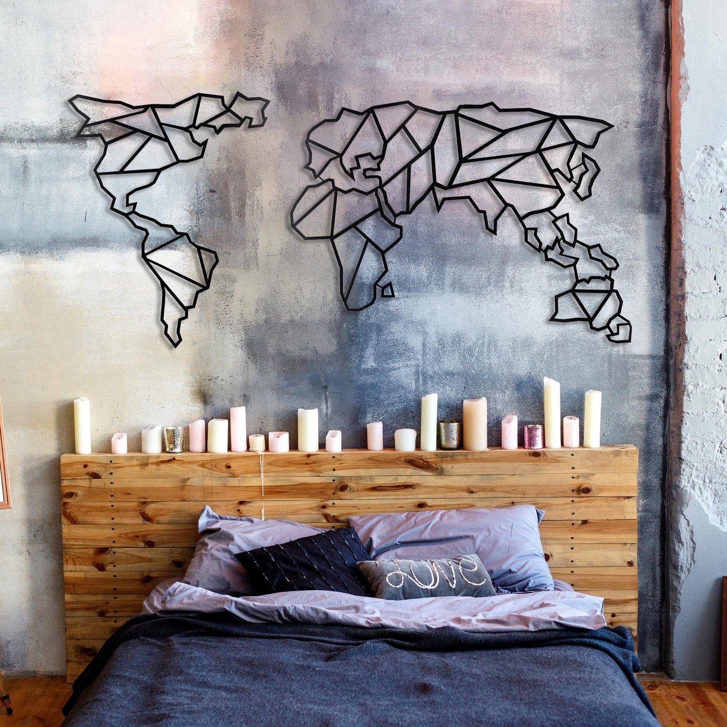 Metalna zidna dekoracija, World Map XL - Black