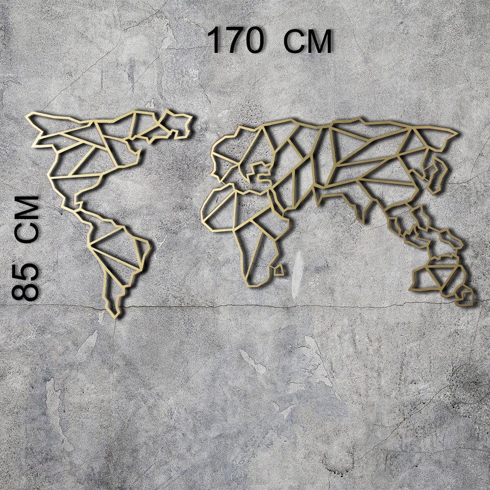 Metalna zidna dekoracija, World Map XL - Gold