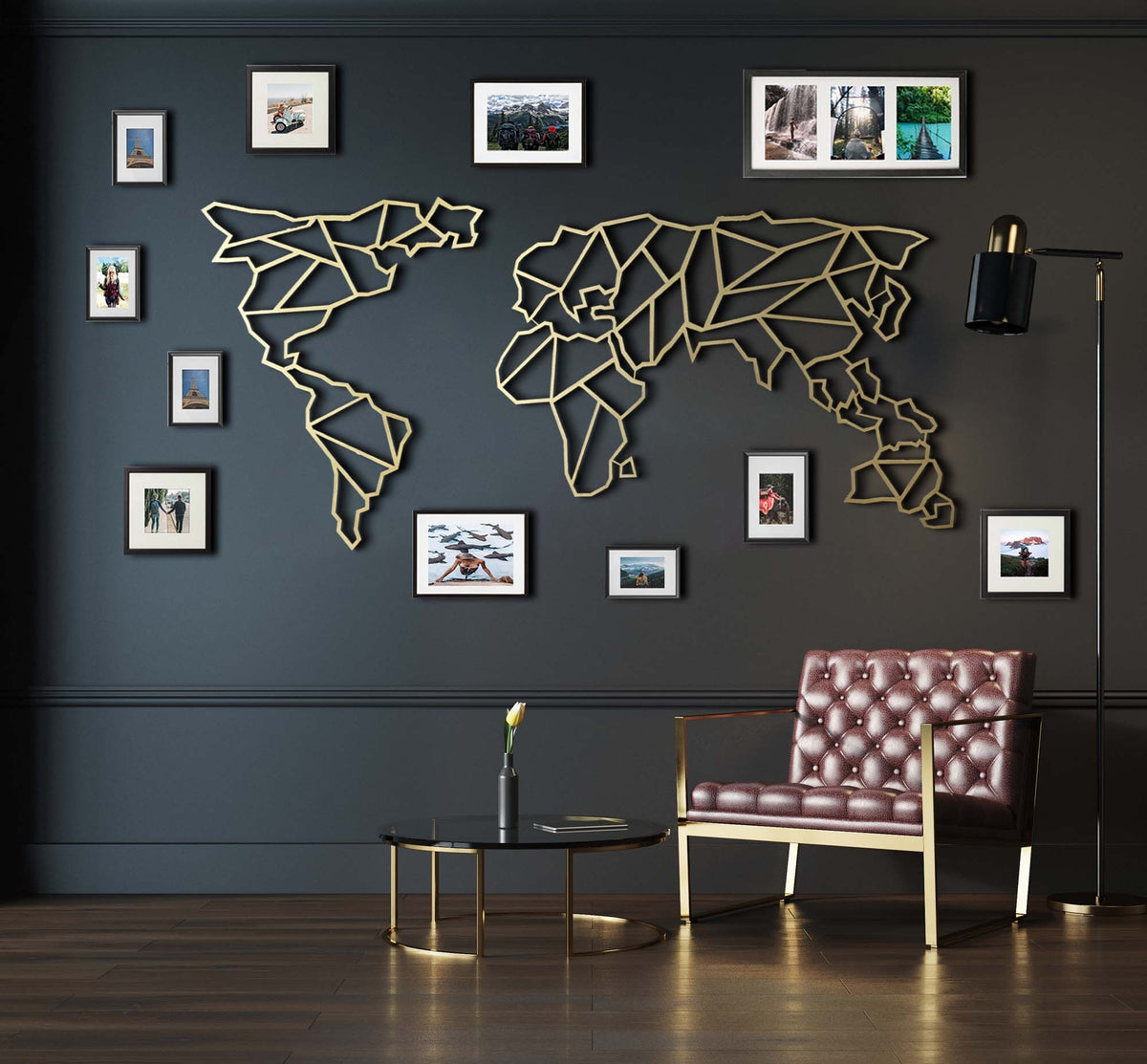 Metalna zidna dekoracija, World Map XL - Gold