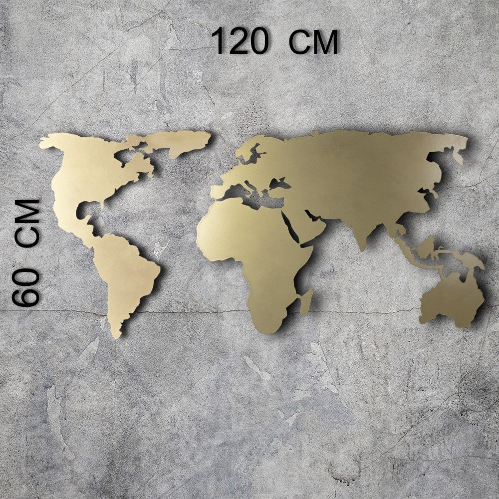 Metalna zidna dekoracija, World Map Silhouette - Gold