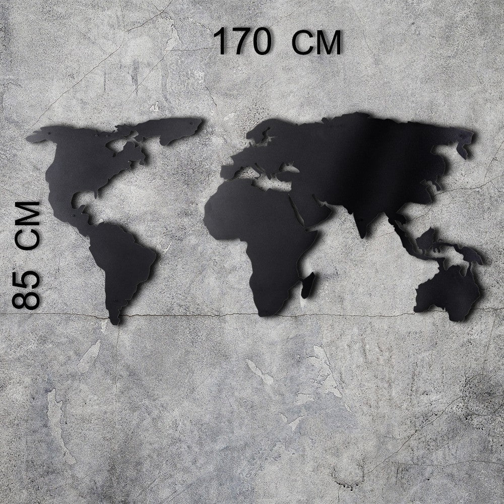 Metalna zidna dekoracija, World Map Silhouette XL - Black