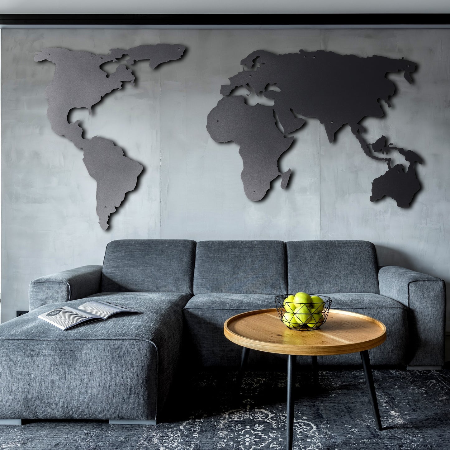 Metalna zidna dekoracija, World Map Silhouette XL - Black