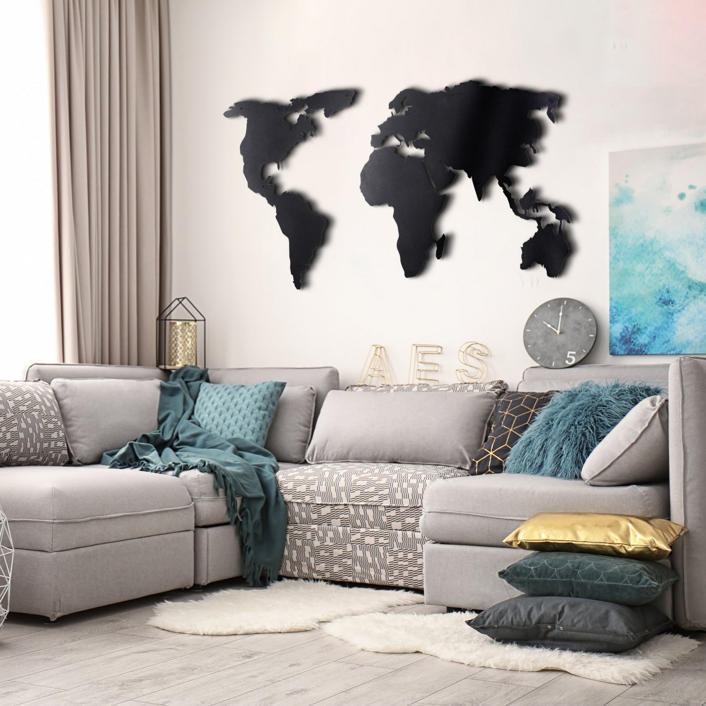 Metalna zidna dekoracija, World Map Silhouette XL - Black